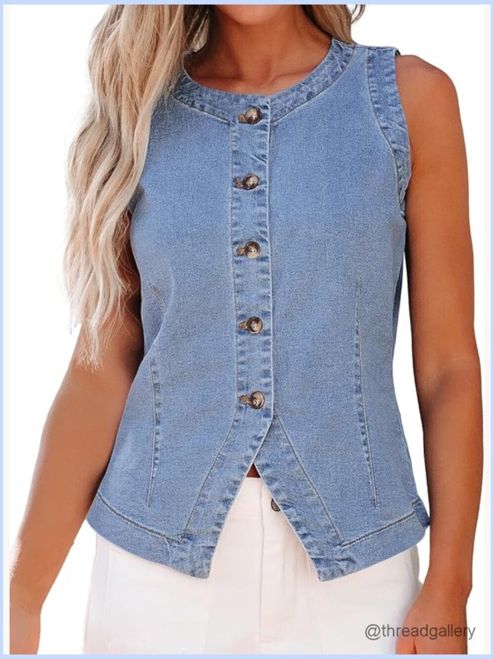 Sleeveless Denim Vest Crew Neck Button Down Casual Western Waistcoat